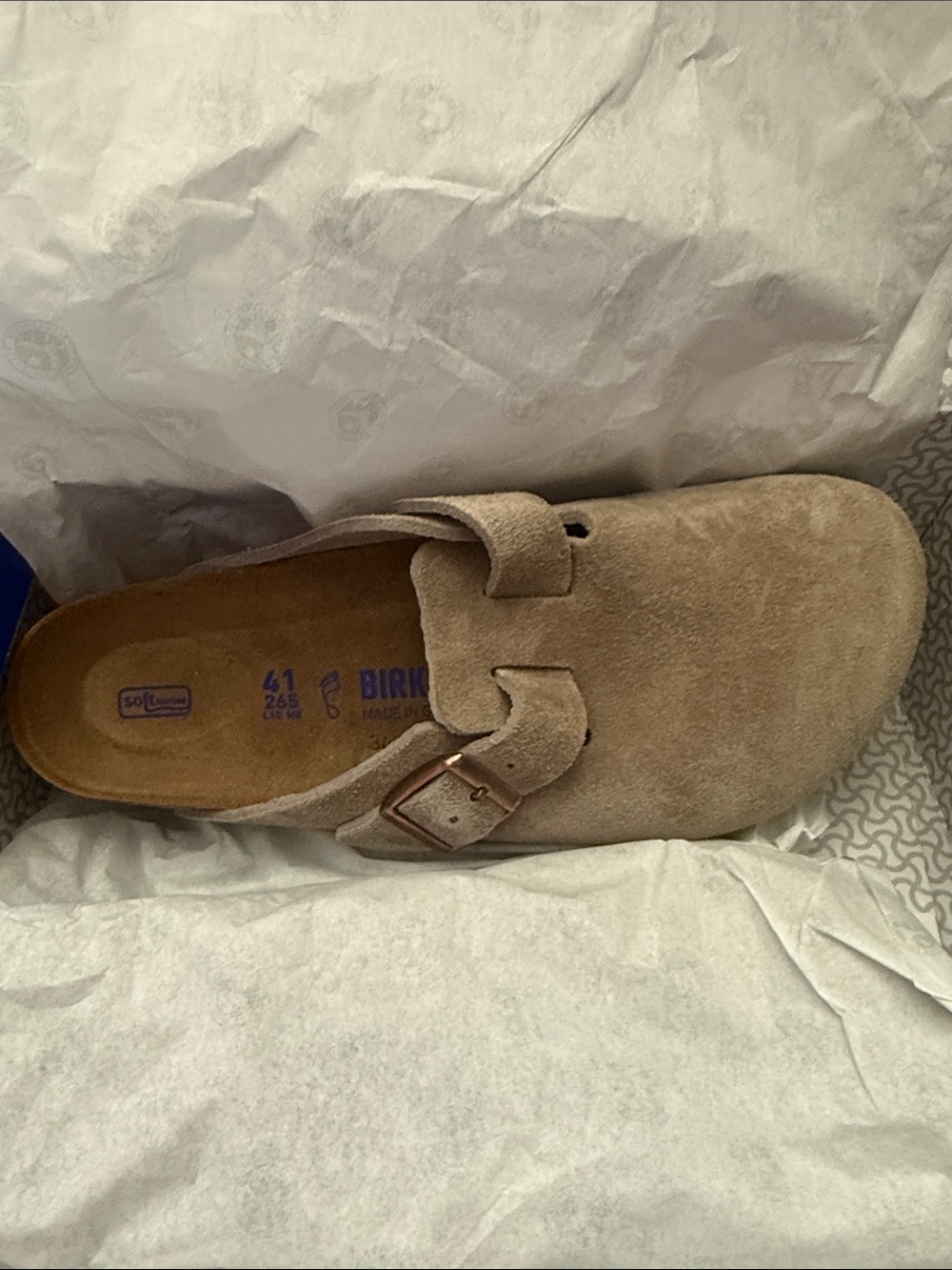 Birkenstock Womens Suede Boston Clog — Beige